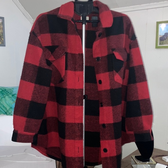 Time and Tru Jackets & Blazers - Time and Tru Red and Black Plaid Shirt
